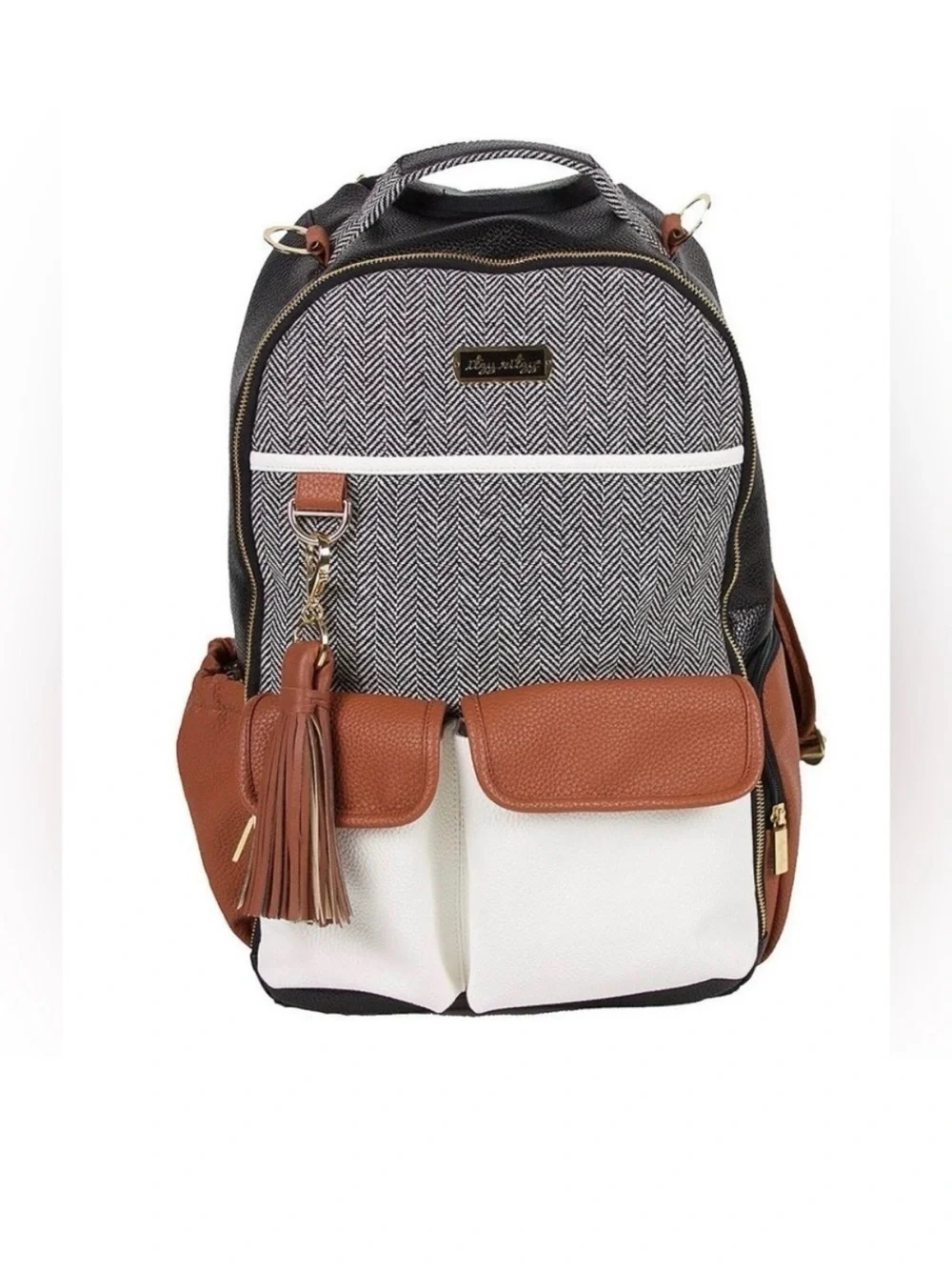 Stylish Multi-Compartment Baby Backpack Diaper Bag - Black, White & Brown